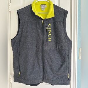 Cinch Vest Mens XL Gray and Yellow Softshell Fleece Lined Zip Pockets Outdoor